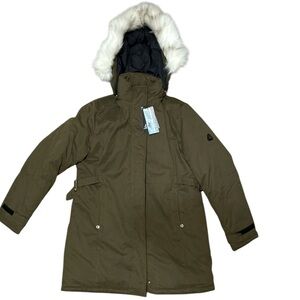 Spire by Galaxy JENAR Olive Coat with Faux Fur Hood. Size XL